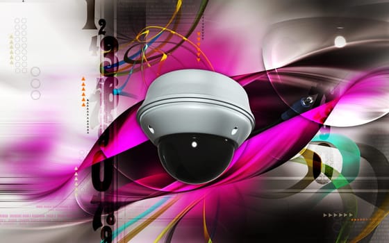 Digital illustration of security camera in colour background