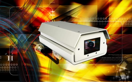 Digital illustration of security camera in colour background