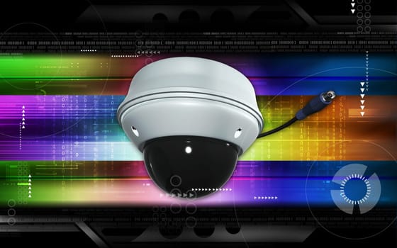 Digital illustration of security camera in colour background