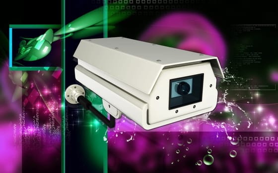 Digital illustration of security camera in colour background