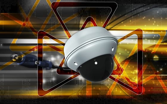 Digital illustration of security camera in colour background
