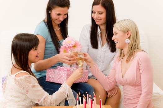 Birthday party - woman getting present and flower, surprise