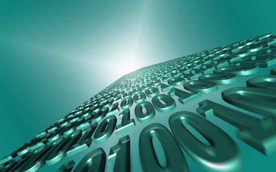 binary flow of data communication. zerro and ones float through cybespace
