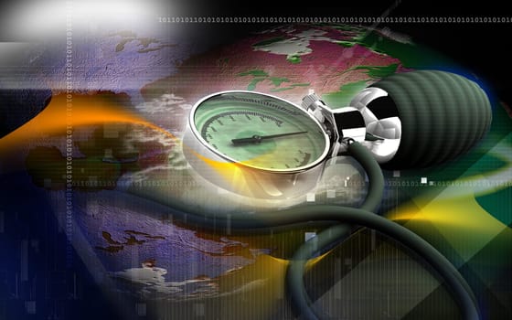 Digital illustration of sphygmomanometer in colour background