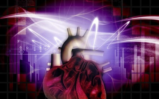Digital illustration of heart in colour background