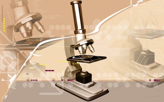 Digital illustration of microscope in colour background