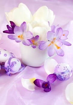 Easter detail with crocus flowers or spring motive