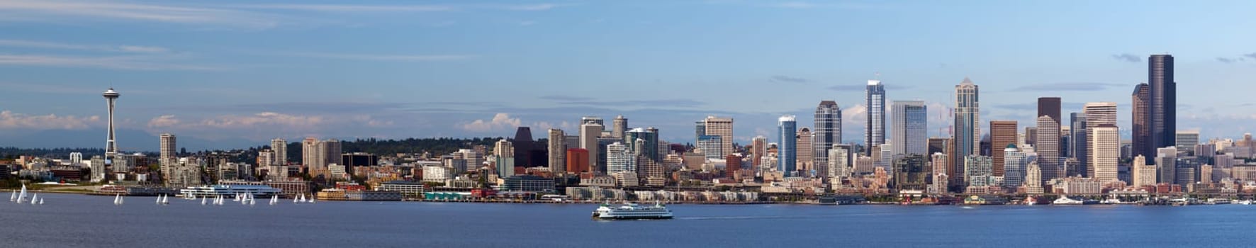 Seattle skyline panorama from across the bay. Washington State, USA.