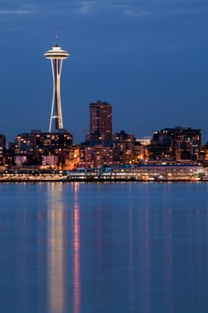 Seattle Space Needle with reflection from across the bay