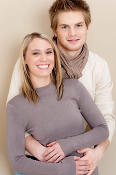 Couple in love - happy relax at home together in living room