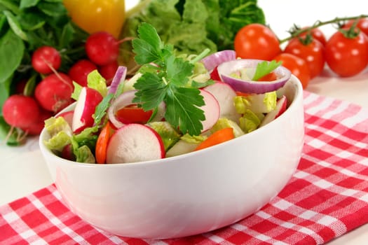 mixed salad with lettuce hearts,tomato and radishes