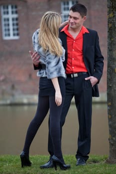 Love couple spending time together in park