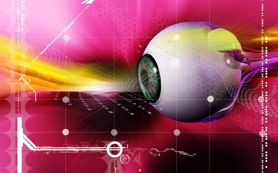 Digital illustration of eye in colour background