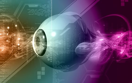 Digital illustration of eye in colour background