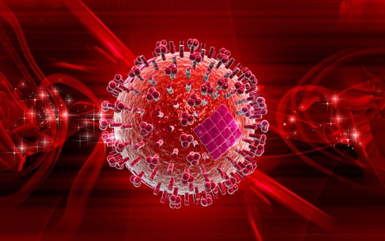 Digital illustration of influenza virus in colour background