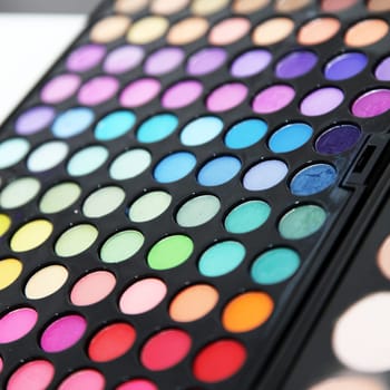 colorful color palette with many colors - close-up from the side from above