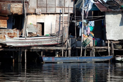 February 10, 2011: shanty squatter homes along the heavily polluted Paranaque River in Manila, Philippines.