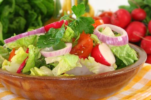 mixed salad with lettuce hearts,tomato and radishes