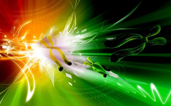 Digital illustration of chromosome in colour background