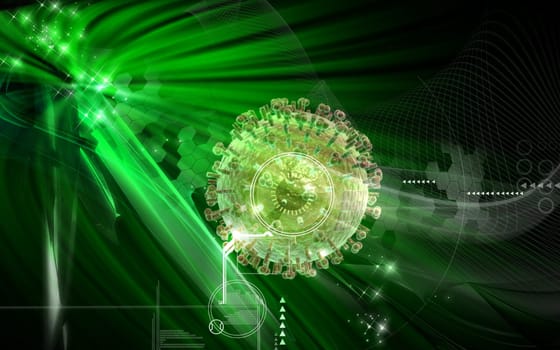 Digital illustration of influenza virus in colour background