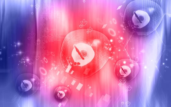 Digital illustration of human cell in colour background