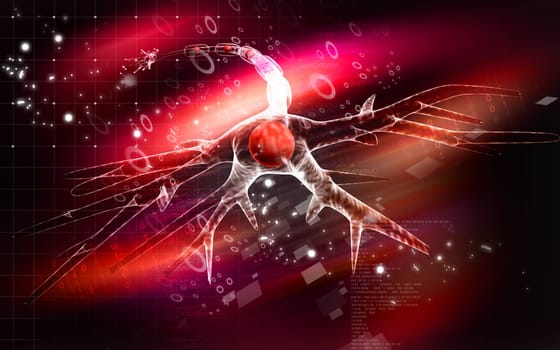Digital illustration of neuron in colour background