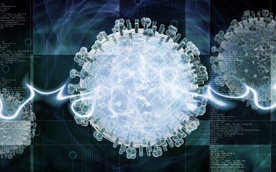 Digital illustration of influenza virus in colour background