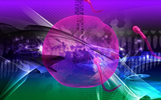Digital illustration of sperm in colour background