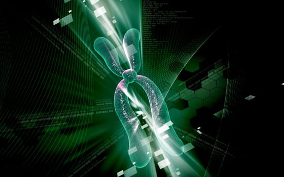 Digital illustration of chromosome in colour background