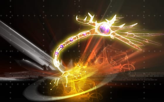 Digital illustration of neuron in colour background