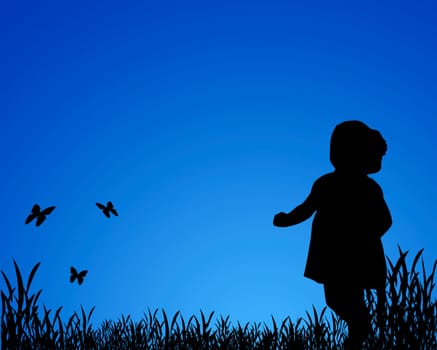 A young girl at dusk