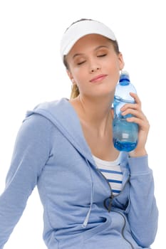 Sport - young woman in summer fitness outfit with water bottle