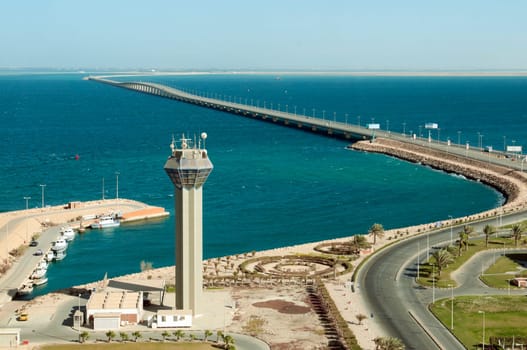 the 27km long bridge called King Fahd Causeway between Saudi Arabia and the island of Bahrain