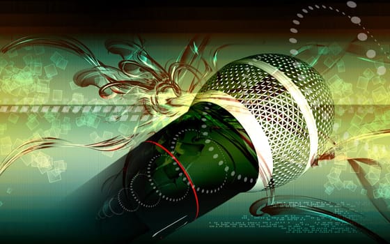 Digital illustration of microphone in colour background