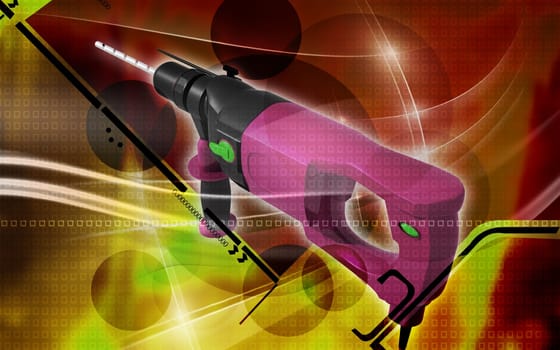 Digital illustration of hammer drill in colour background