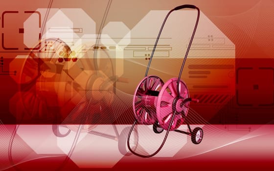 Digital illustration of hose reel trolley in colour background