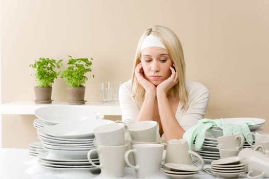 Modern kitchen - frustrated woman in kitchen, fed up