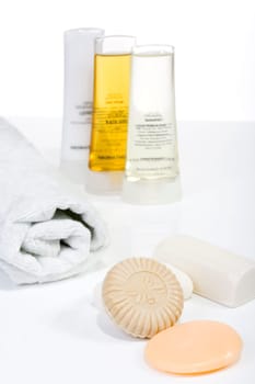 Shower gel,soap and towel