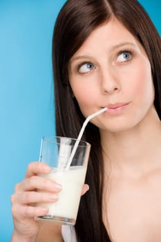 Healthy lifestyle - portrait of woman drink glass of milk