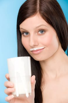 Healthy lifestyle - portrait of woman drink milk for breakfast