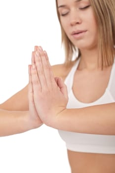Fitness - Young healthy woman exercise yoga on white background