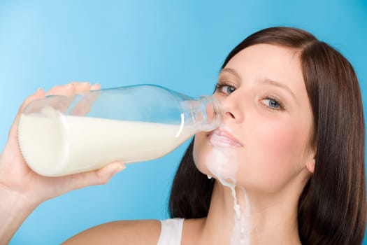 Healthy lifestyle - portrait of woman drink milk for breakfast