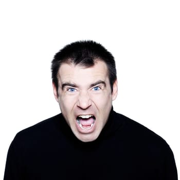caucasian man portrait screaming  angry displeased  portrait on studio isolated white background