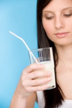 Healthy lifestyle - portrait of woman drink glass of milk