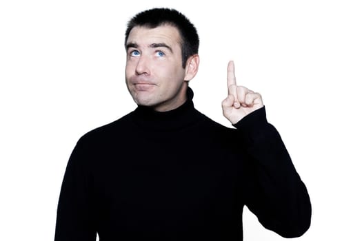 handsome caucasian man smiling short brown with polo turtle neck hair blue eyes portrait expressing portrait on studio isolated white background