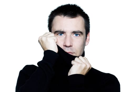 caucasian man portrait expressing portrait on studio isolated white background