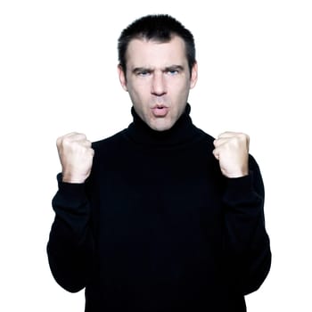 caucasian man smiling portrait happy strong success gesturing satisfaction portrait on studio isolated white background