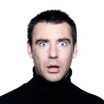 caucasian man portrait expressing  stun surprised startle portrait  on studio isolated white background