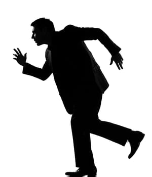 silhouette caucasian business man  expressing behavior full length on studio isolated white background