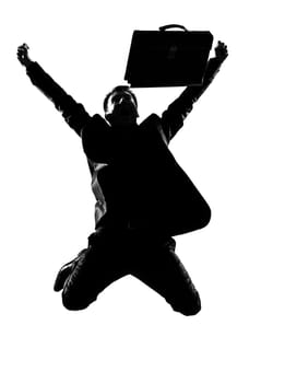 silhouette caucasian business man  expressing winning winner energy success  full length on studio isolated white background